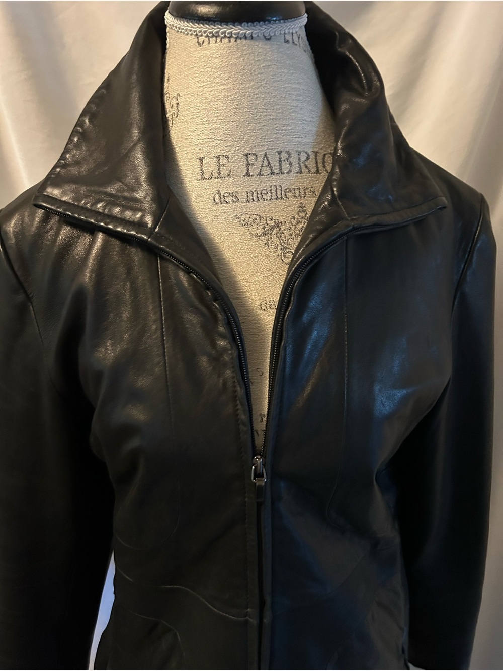 Women's Black Leather Zip-Front Jacket